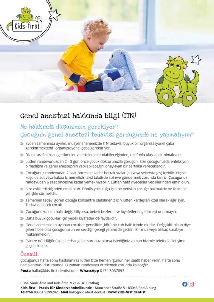 Kids-first Merkblatt: Infos zur Vollnarkose türkisch zum Download